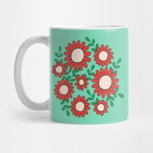 Retro 70s christmas flowers botanical pattern in green and red Mug